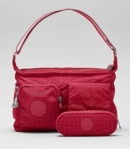 Kipling Kitty Premium Large Shoulder Bag and Pouch Set - Caiman Emb Red RRP £77 - Picture 1 of 2