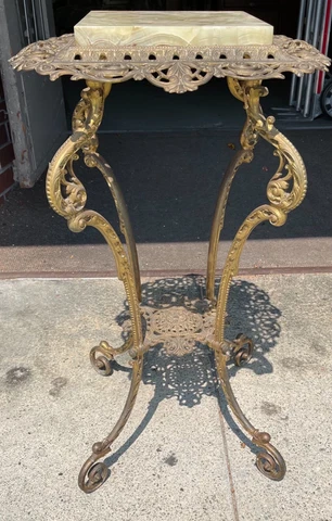 Bradley & Hubbard Ornate Victorian Brass Marble Plant Stand Pedestal Table Cover