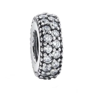 PAVE CHARM SPACER - Solid 925 sterling silver European bead charm-CZ - Picture 1 of 1
