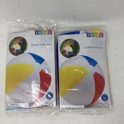 (Lot of 2) Intex 20" Glossy Panel Inflatable Beach Ball White Blue Red Yellow  - Image 1 of 4