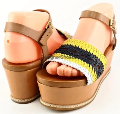 $250 JUICY COUTURE MALLORY Yellow Caramel Designer Platform Wedge Sandals 7 - Image 1 of 4