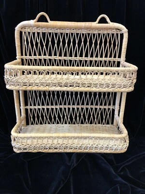 De Colección Mimbre Ratán Colgante Mesa Pared Estante Boho Color Natural 18”x16”x6.5” Foto 1 de 4