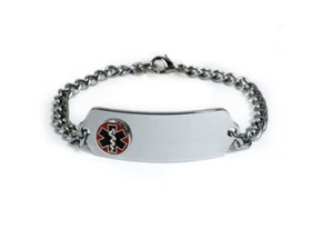 Medical Alert ID Bracelet with Raised emblem and curb chain. Free medical Card! - Picture 1 of 3