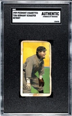 1909 T206 Piedmont Cigarettes Germany Schaefer SGC Authentic Detroit Tigers - Image 1 of 2