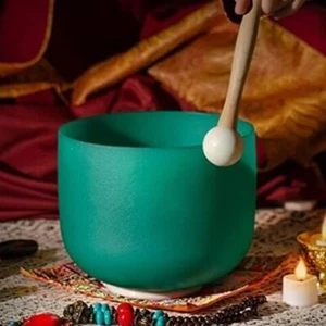 8"F Note Green Colored Crystal Singing Bowl Heart Chakra Sound Healing Yoga - Picture 1 of 5