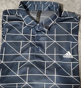 Adidas Classic Polo Men's Xlarge Golf Navy Blue w/White Lines Geometric XL EUC - Picture 1 of 11