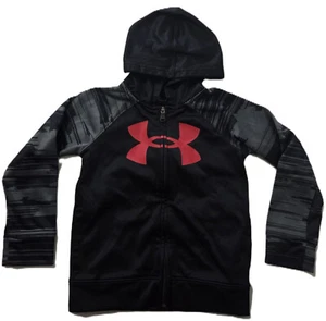 Under Armor Black Zip Up Hoodie w/Pockets/Red Logo/Sleeve Design Boy Size 5 - Picture 1 of 3