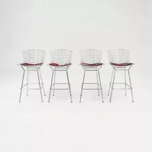2021 Harry Bertoia for Knoll Chrome Bar Stool w Red Pads Model 428C 4x Available - Picture 1 of 12