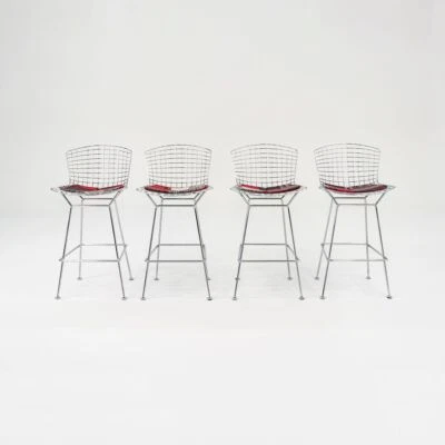 2021 Harry Bertoia for Knoll Chrome Bar Stool w Red Pads Model 428C 4x Available - Image 1 of 4