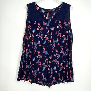 Lane Bryant Womens Sz 26 Sleeveless Tunic Top Navy Blue Floral Print Rayon Gauze - Picture 1 of 9