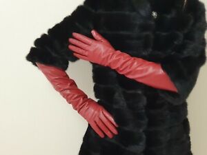 Long genuine leather gloves, opera elbow gloves - 18 inches / 46 cm. TOUCHSCREEN