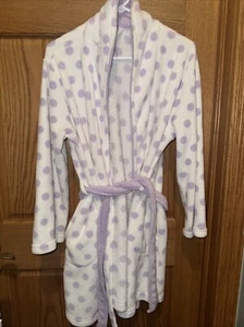 Ulta S/M robe white purple polka dots plush Soft Lounge Mid -short Rib Woman - Picture 1 of 8