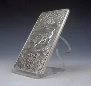 Colgante de pisapapeles de plata tibetana Feng-Shui tigre del zodiaco Ying-Yang Bagua 4,7 OZ - Imagen 1 de 6