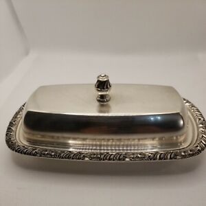 VINTAGE WM A ROGERS ONEIDA SILVERSMITHS SILVER PLATE COVERED BUTTER DISH Floral