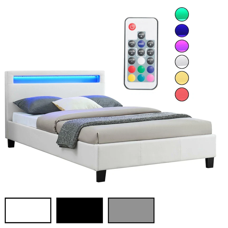 Polsterbett mit LED Einzelbett Doppelbett Jugendbett 120 x 200 cm Kunstleder - Bild 1 von 1