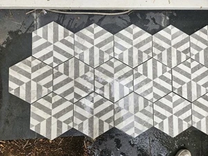 19 Hexagonal Shaped Grey And White Stripes Tiles - Picture 1 of 2