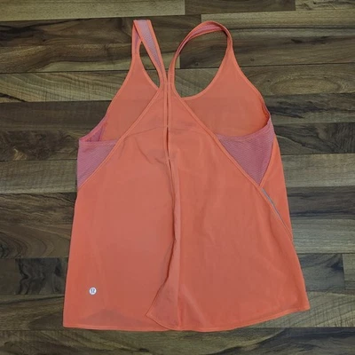 Lululemon  Peach Orange Y Tank Loose Slit Cut Down Open Back Lightweight Size 6 - Image 1 of 4