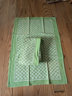 6 torchon ancien, 100 % coton, motif a carreaux vert, plateau d'échecs, Nydel - Photo 1/4