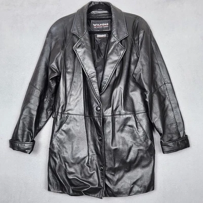 Abrigo de cuero Wilsons para mujer pequeño negro aislante 3M largo cremallera bolsillos a presión Foto 1 de 4