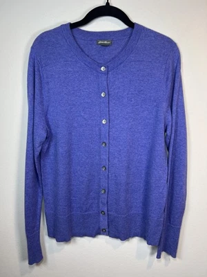 Eddie Bauer Womens Button Front Cardigan Sweater Blue Purple Round Neck Sz Large - Image 1 of 4