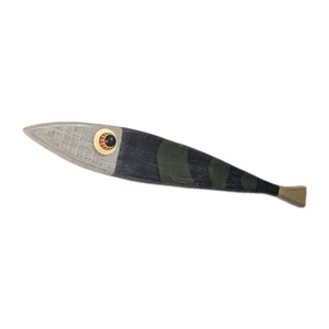 Rustic Painted Wooden Fish Wall Art Hanging Carved 32.5" Nautical Coastal Decor - Picture 1 of 9