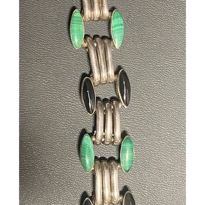 PULSERA CIELO MALAQUITA Y ÓNIX PLATA ESTERLINA 950 UNISEX VINTAGE Foto 1 de 4