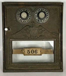 Vintage Corbin Brass Post Office Box Door US Flying Eagle Double Dial 506 - Picture 1 of 15