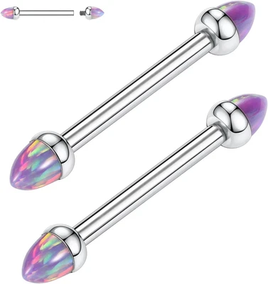 Anillos y barra para pezones de titanio 14G - Joyería para piercing puente de ópalo circonita cúbica - Recto Foto 1 de 4