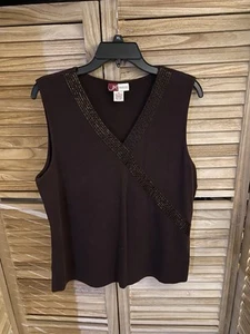 Blusa sin mangas marrón sin mangas con cuentas cuello en V de la colección JM para mujer talla XL - Imagen 1 de 3