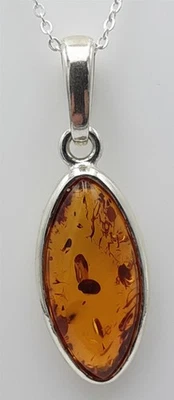 Pendente In Ambra 925 Argento Sterling Collana Collier Ambra Del Baltico - Immagine 1 di 4