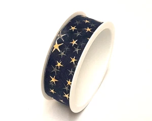 Geschenkband Weihnachten Dunkelblau mit Goldenen Sternen - Basteln Deko Band - Bild 1 von 1