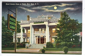 DE COLECCIÓN 1941 NUEVO BERN NC PC Publicidad HOTEL QUEEN ANNE AT NIGHT Moonlight COMO NUEVO - Imagen 1 de 2
