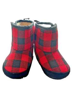 Little Me Size 3 Unisex Buffalo Baby Booties Boots Red Black Check Plaid 6-9M - Image 1 of 4