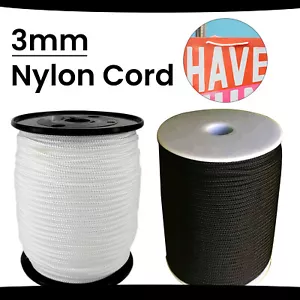 3mm Black White Nylon Draw String Strong Piping Cord Waterproof Blind Round - Picture 1 of 15