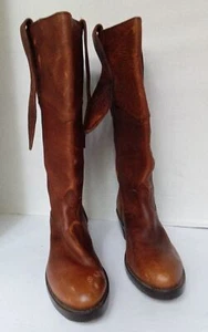 Leather Western Boots Pull On Knee High Riding Boots Brown Size - Picture 1 of 9