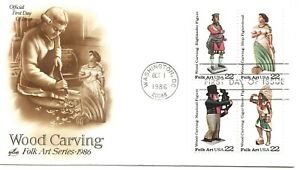 US Scott #2240-43, First Day Cover 10/1/86 Washington Block Wood Carving