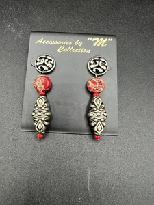 Accessories By “M” Collection Earrings Silver Tone & Red Stones. 2.5” Long - Picture 1 of 7