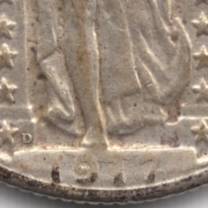 1917 D Type 2 Standing Liberty Quarter, AU, die crack - Picture 1 of 7