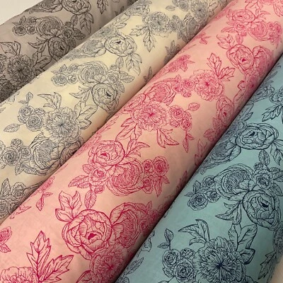 MTEX Rosen und Pfingstrose Vintage Blumenmuster Poly Baumwolle bedruckter Stoff 110 cm breit M1698