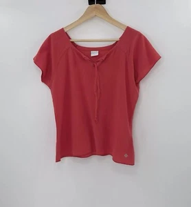 Columbia Women’s 100% Cotton Coral Red Short Sleeve Crop Top Sz M Tie Front Boho - Picture 1 of 8