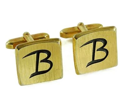 Vintage Letter B Initial Cufflinks Square Goldtone Cuff Links - Image 1 of 3