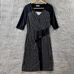 JACQUI E Womens Dress Size S Black White Stretch knit Short Sleeve Wrap Pencil - Picture 1 of 13
