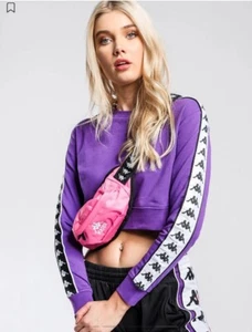 Kappa 222 Banda AYS Cropped Sweatshirt in Violet Black & White Jumper Pullover S - Picture 1 of 16