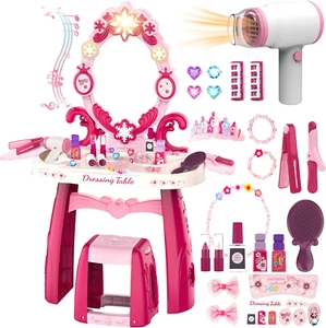 Toddler Makeup Table Toy with Mirror and Chair, Kids Pretend Play Vanity Set wit - Picture 1 of 7