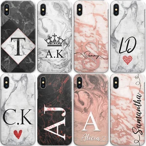 PERSONALISED INITIALS PHONE CASE MARBLE HARD COVER FOR HUAWEI P20 PSMART Y6 Y7?. - Picture 1 of 15