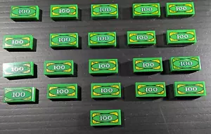 LEGO | Lot x21 | City Green Tile 1x2 $100 Dollar Bill | Money Tiles - Picture 1 of 9