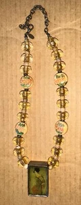 Chico’s 16" Asian Themed Necklace. Enamel Pendant, Wood & Precious Beads - Picture 1 of 5