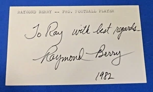 RAY BERRY SIGNED INDEX CARD ~ Baltimore Colts HOF Receiver ~ JSA Basic Cert ~ - Picture 1 of 2