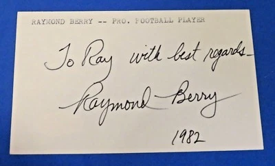 RAY BERRY SIGNED INDEX CARD ~ Baltimore Colts HOF Receiver ~ JSA Basic Cert ~ - Image 1 of 2