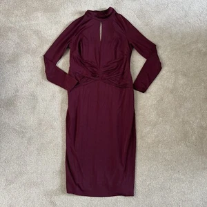 Issa London Size 14 Midi Wiggle Burgundy Evening High Neck Open Back Dress - Picture 1 of 7